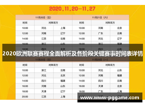 2020欧洲联赛赛程全面解析及各阶段关键赛事时间表详情